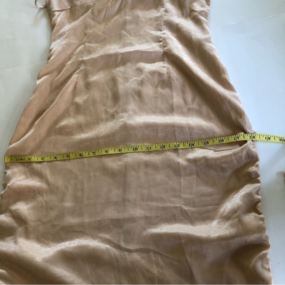 PrettyLittleThing Champagne Satin Cowl Ruched Side Strappy Bodycon Dress Sz 4 - Picture 13 of 16